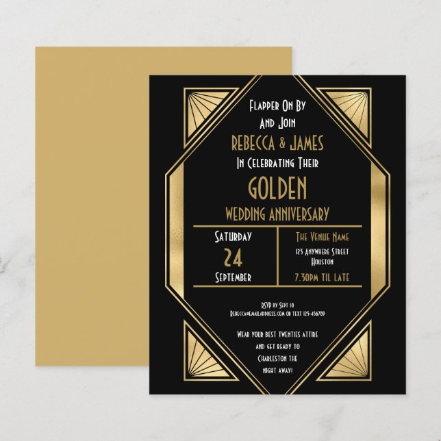 Budgetartikel Deco Golden Bröllop-årsdagen Inbjuda (Fram/baksida)