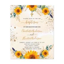 Budgetbaptism: solblommor eucalyptus guld twilling