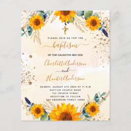 Budgetbaptism: solblommor eucalyptus guld twilling
