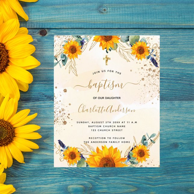 Budgetbaptism: solblommor eukalyptus guld glitter (Skapare uppladdad)