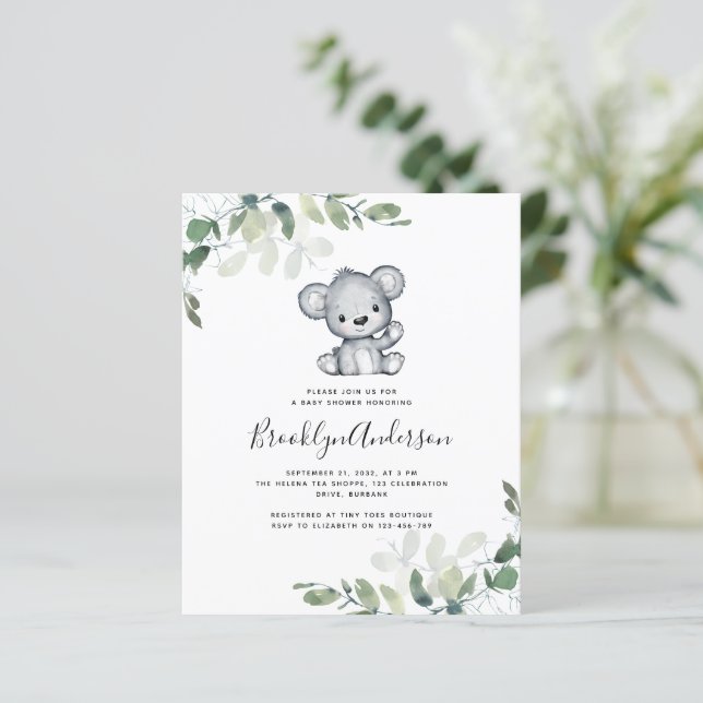 BUDGETBear Eucalyptus Baby Shower-inbjudan (Stående Fram)