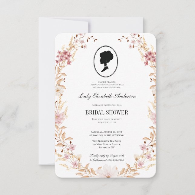 Budgetbeige Wildblommor Bridgerton Möhippa Inbjudningar (Framsida)