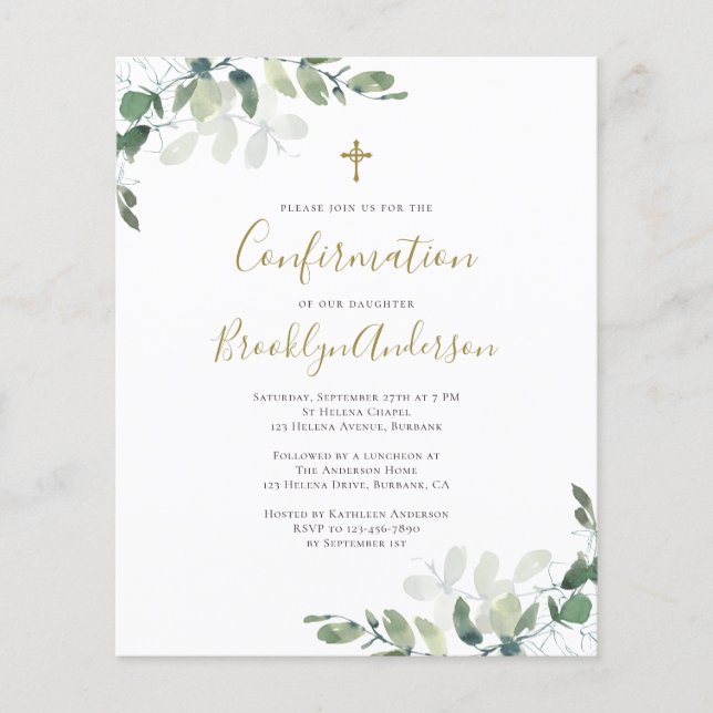 BUDGETbekräftelseinbjudan | Eucalyptus Guld (Framsida)