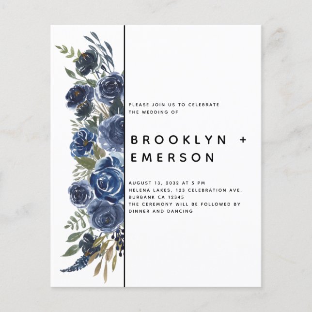 BUDGETblå Blommigten Modern Bröllop (Framsida)