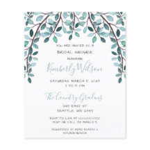 Budgetblå Botaniska Inbjudningskort för möhippan