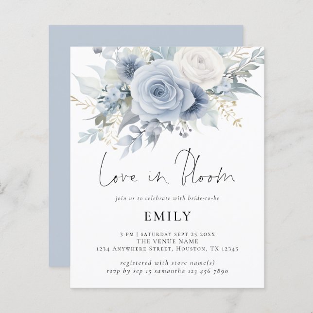 Budgetblåa Blommigtar Kärlek i Möhippan Bloom (Fram/baksida)