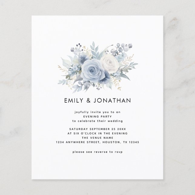 Budgetblåa Blommigtar QR Bröllop Evening Party (Framsida)