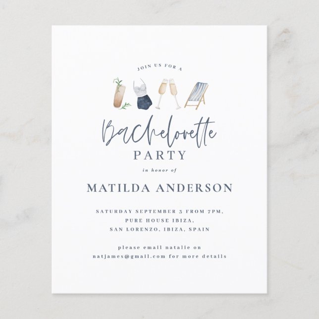 budgetblått bachelorette helg på resvägen inbjudan (Framsida)