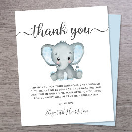 Budgetblått elefant - babystövel - tackkort