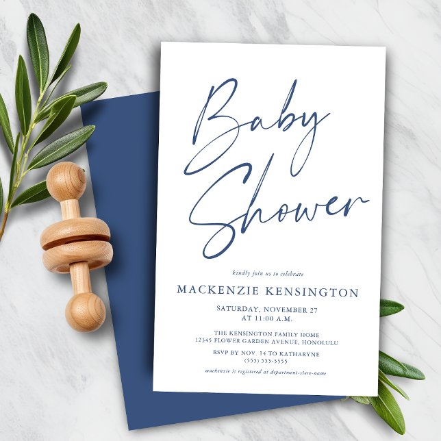 Budgetblått, enkelt skript, Pojke dusch (Budget Blue Simple Script Baby Boy Shower Invitation )