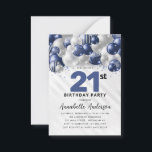 Budgetblått Silver-ballongen Glitter 21:a födelsed Anteckningskort<br><div class="desc">Modern Glam Navy Blue Silver Balloon Glitter Gnistra vid alla åldrar</div>