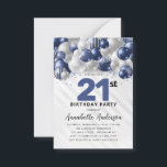 Budgetblått Silver-ballongen Glitter 21:a födelsed Anteckningskort<br><div class="desc">Modern Glam Navy Blue Silver Balloon Glitter Gnistra vid alla åldrar</div>