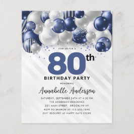 Budgetblått Silver-ballongen Glitter 80:e födelsed