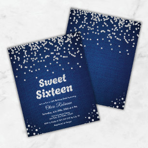 Budgetblått Sweet sixteen 16:e födelsedagsinbjudan
