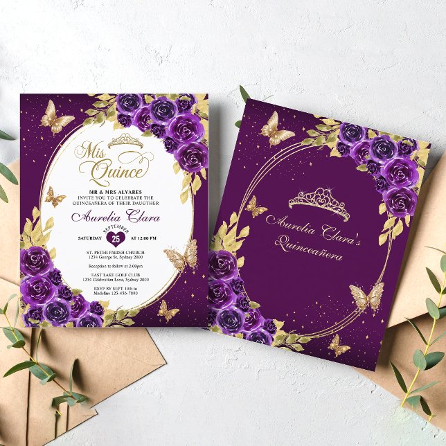 BUDGETBlommigt Lila Guld Tiara Mis Quinceanera (Skapare uppladdad)