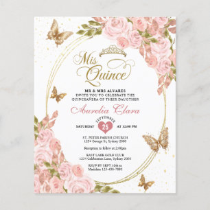 BUDGETBlommigt Rosa Guld Butterfly Mis Quince