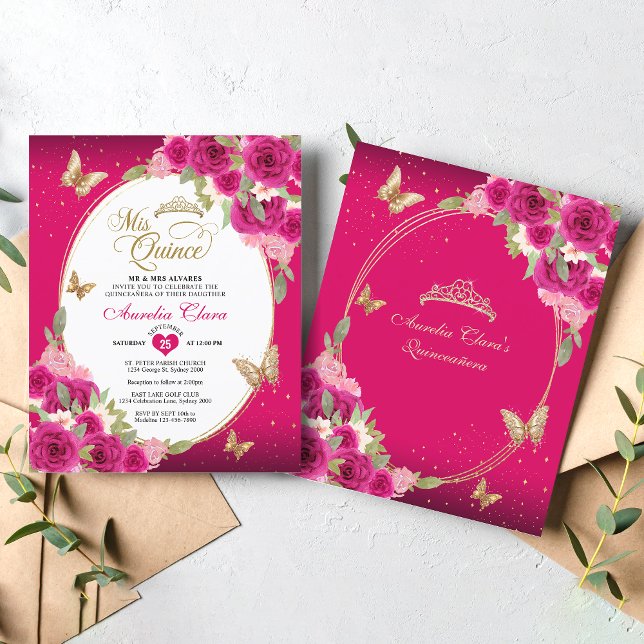 BUDGETBlommigt Rosa Guld Butterfly Mis Quinceañera (Skapare uppladdad)