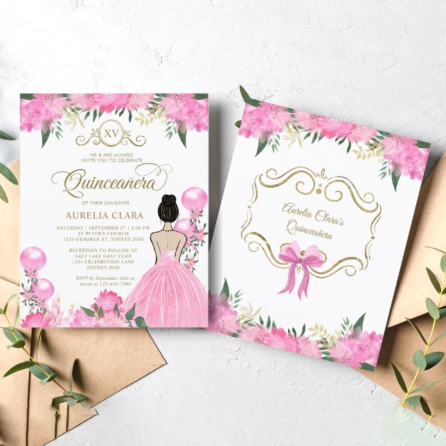 BUDGETBlommigt Rosa Guld Princess XV Quinceanera (Skapare uppladdad)