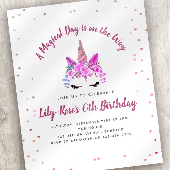 BUDGETBlommigt Unicorn Ansikte Birthday Call Flygblad (Skapare uppladdad)