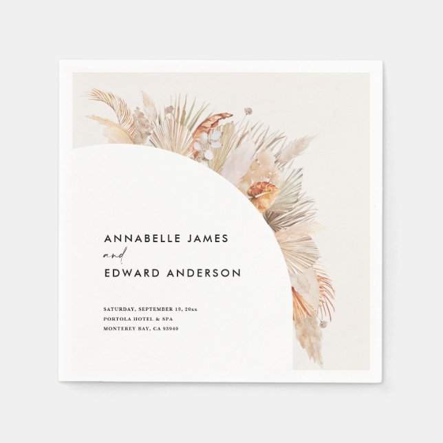 Budgetbohemisk teracotta pampas-gräs bröllop pappersservett (Framsidan)