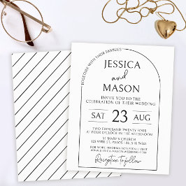 Budgetboho arch svartvita bröllopsinbjudningar