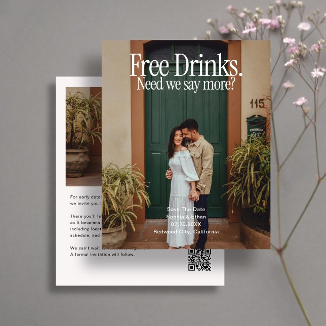 Budgetbröllop Gratis Drink Foto Spara Datum Flygblad (Skapare uppladdad)