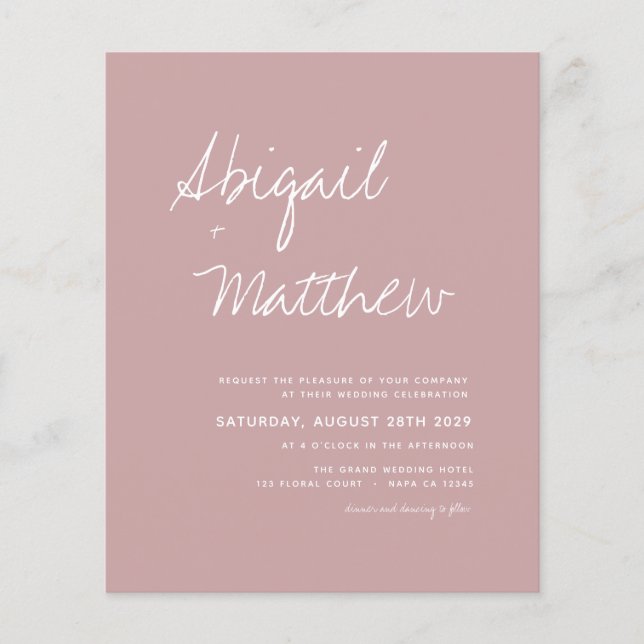 Budgetbröllopsinbjudan Dusty Ro enkel Flygblad (Framsidan)