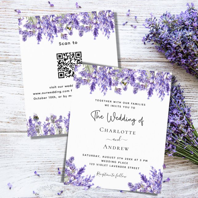 Budgetbröllopsinbjudan för Lavender QR-OSA (Skapare uppladdad)