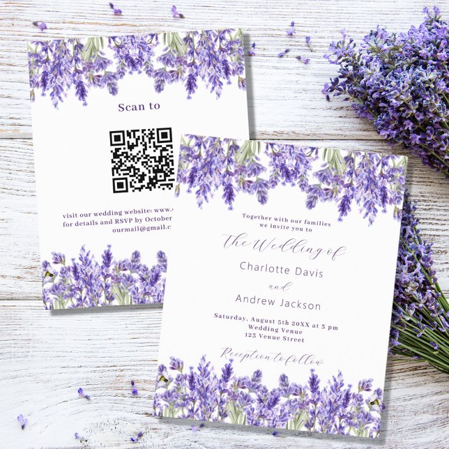 Budgetbröllopsinbjudan för Lavender QR-OSA (Skapare uppladdad)