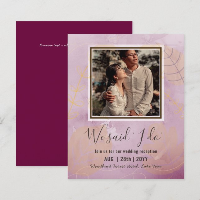 BUDGETbröllopsmottagning Inbjudan med ett par FOTO (Fram/baksida)