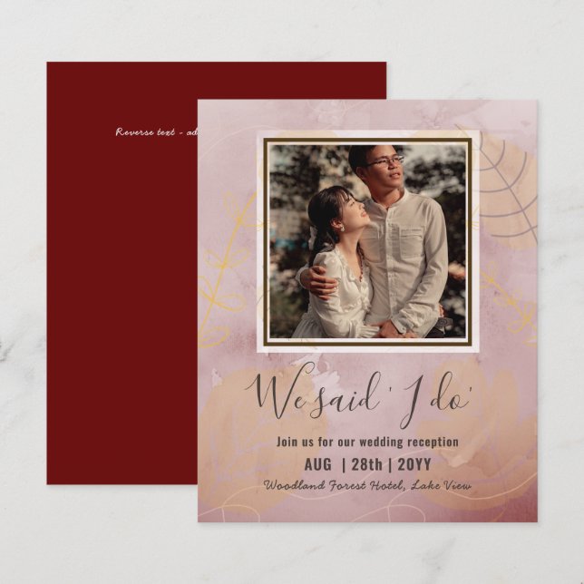 BUDGETbröllopsmottagning Inbjudan med ett par FOTO (Fram/baksida)