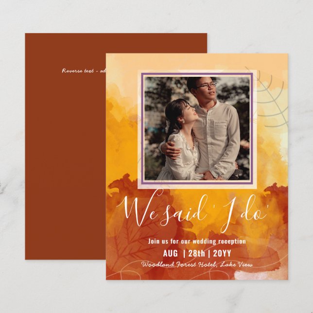 BUDGETbröllopsmottagning Inbjudan med ett par FOTO (Fram/baksida)