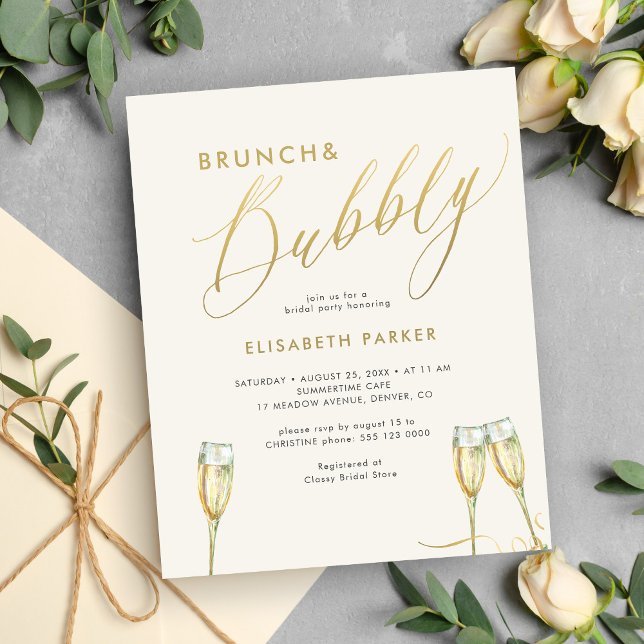 Budgetbrunch och bubblande inbjudningskort för möh (Skapare uppladdad)