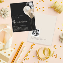 Budgetbubblor Guld QR Quinceañera Black Inbjudan