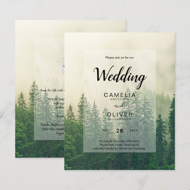 BUDGETBUDGETINBJUDAN Forest Gräs Träd Wedding Grön (Fram/baksida)