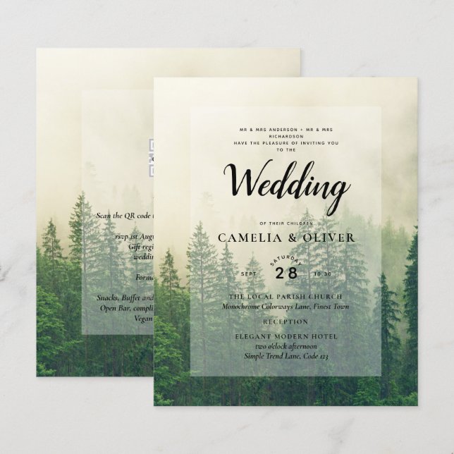 BUDGETBUDGETINBJUDAN Forest Gräs Träd Wedding Grön (Fram/baksida)