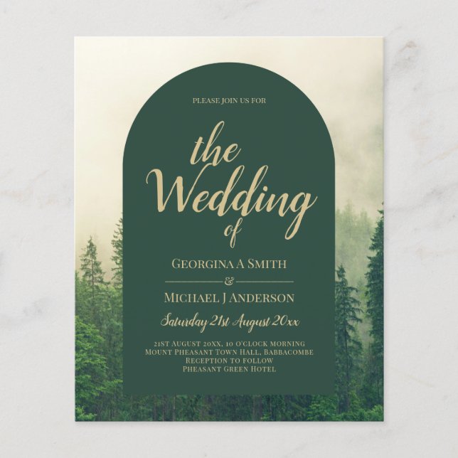 BUDGETBUDGETINBJUDAN Forest Gräs Träd Wedding Grön Flygblad (Framsidan)