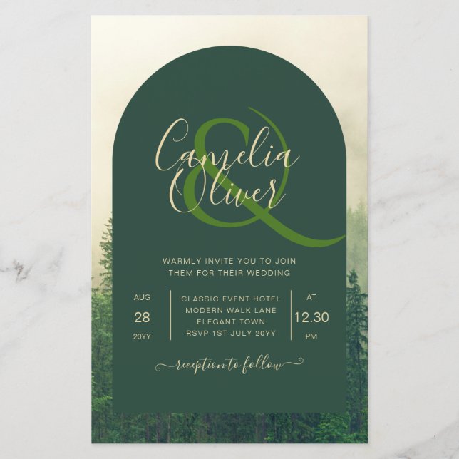 BUDGETBUDGETINBJUDAN Forest Gräs Träd Wedding Grön Flygblad (Framsidan)