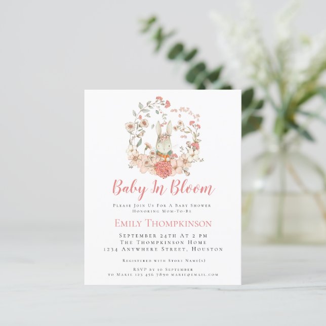 Budgetbunny Baby i Bloom Girl Baby Shower Inbjudan (Stående Fram)