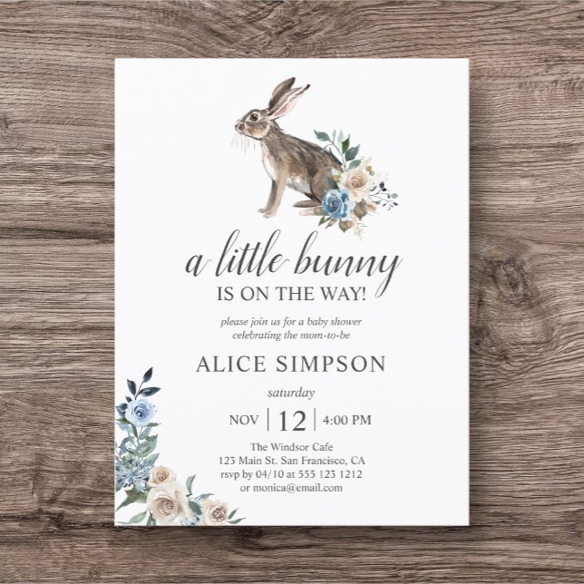Budgetbunny Boho Dusty Blue Flower Baby Shower in Inbjudan Vykort (Skapare uppladdad)