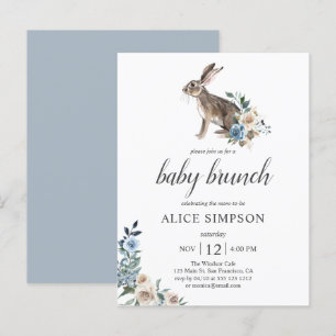 Budgetbunny Boho Dusty Blue Flower Baby Shower in Inbjudan Vykort