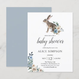 Budgetbunny Boho Dusty Blue Flower Baby Shower Inbjudan Vykort