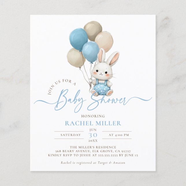 Budgetbunny, kanin, ballonger Blue Boy Baby Shower (Framsida)