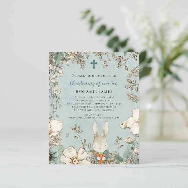 Budgetbunny Photo Boy Christening Baptism Inbjudan (Stående Fram)