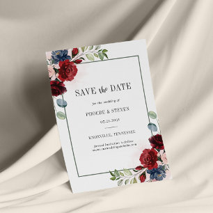 Budgetburgundisk Blommigt - Rustik spara datum Flygblad