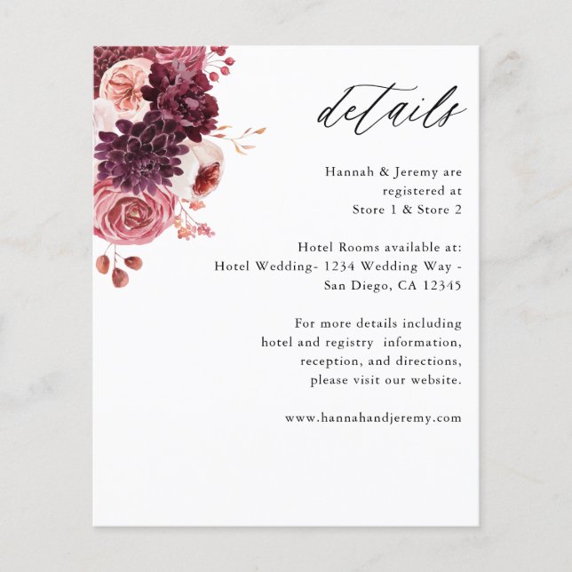 Budgetburgundy & Rosa Blommigt 8B - detaljer Flygblad (Framsidan)