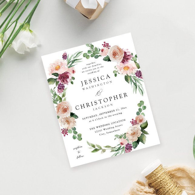 Budgetchampagne och Rosa Blommigt Bröllop 2 Flygblad (Skapare uppladdad)