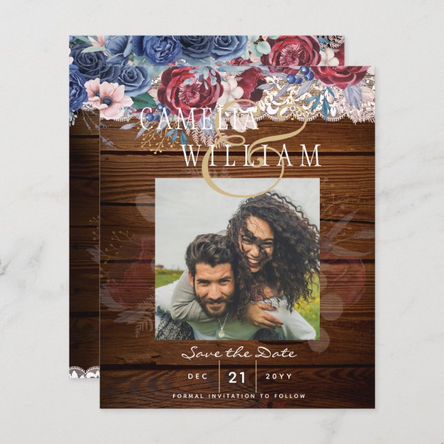 Budgetdatum för Burgundy Blue Blommigt Snöre Bröll (Fram/baksida)