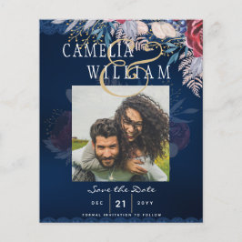 Budgetdatum för Burgundy Blue Blommigt Snöre Bröll Flygblad