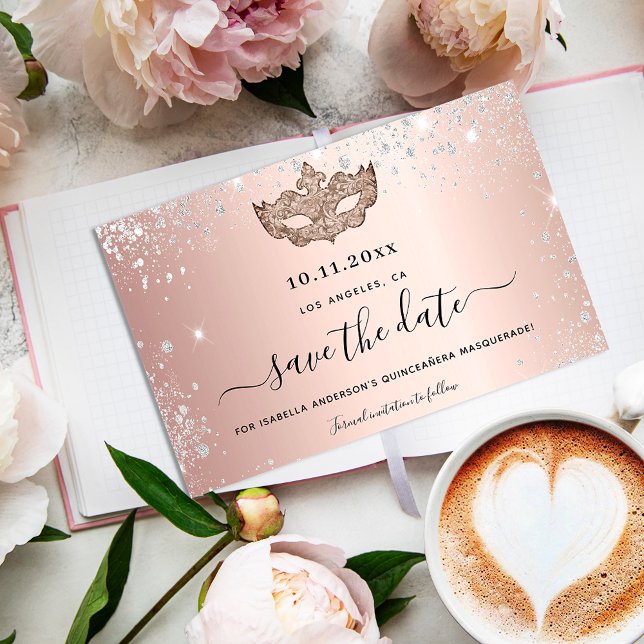 Budgetdatum för Quinceanera-maskerad ro guld spara (Skapare uppladdad)
